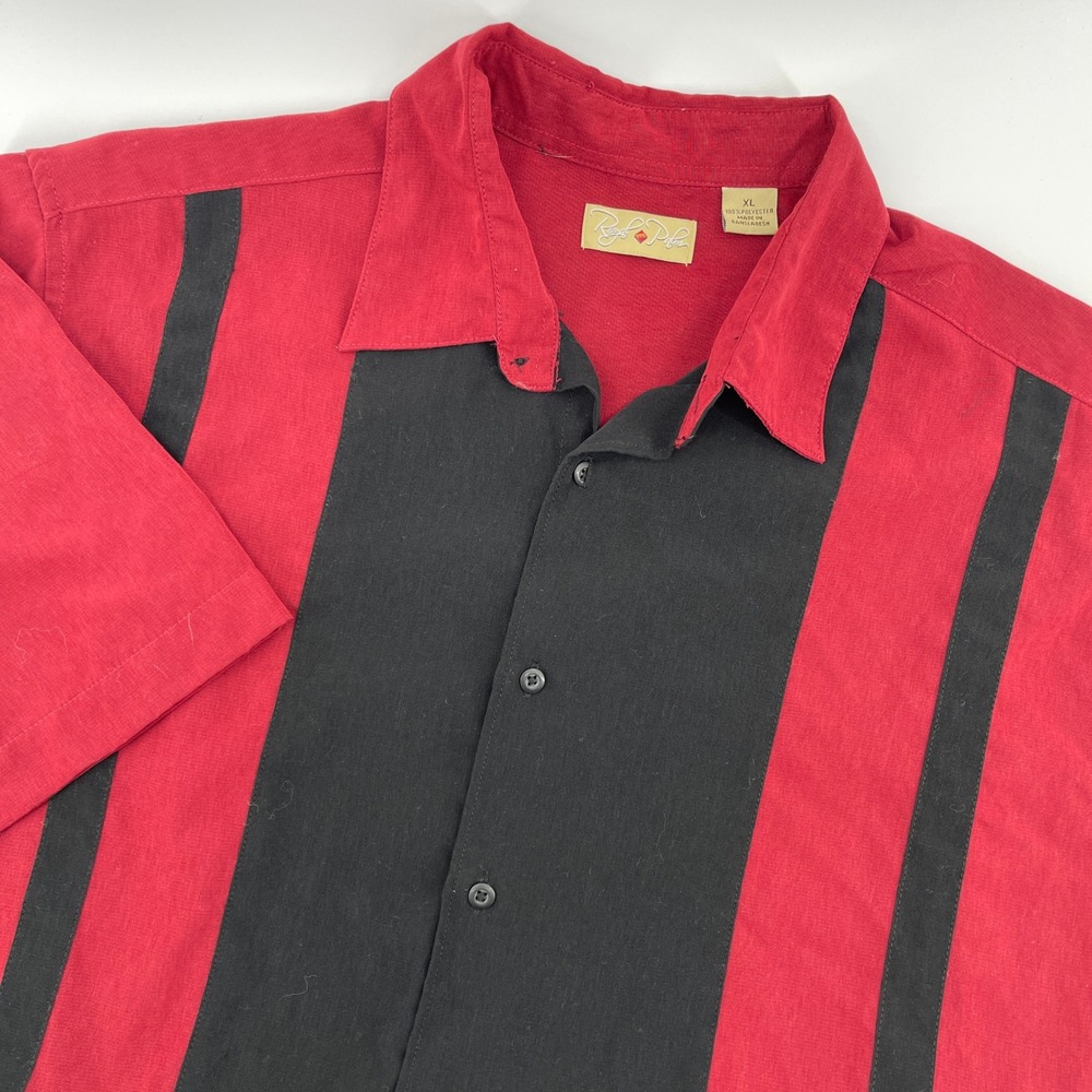 Royal Palm Mens XL Red Black Striped Button Up Short Sleeve Camp‎ Shirt
